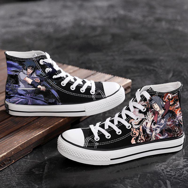 Giày Vải Canvas Cổ Cao In Hình Graffiti Naruto Sasuke Giản Dị Dành Cho Cặp Đôi