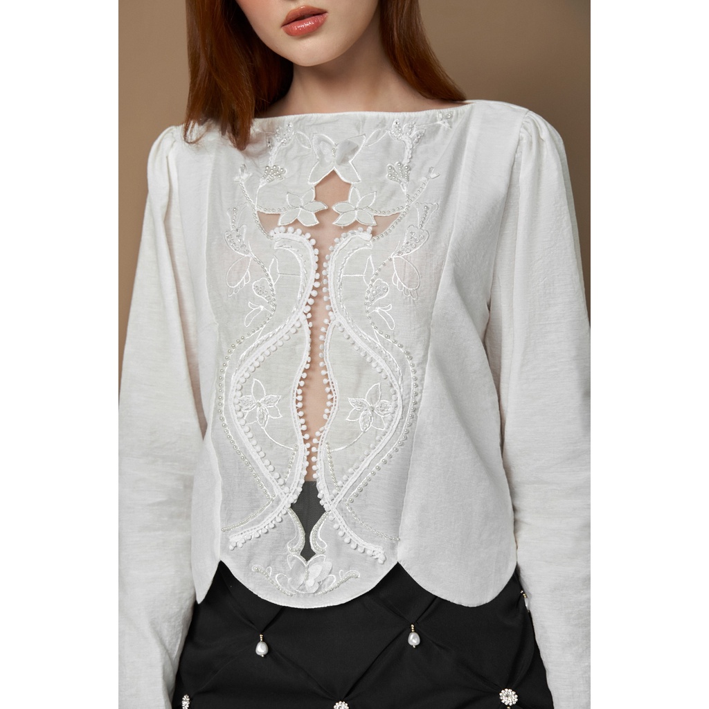 MAVEN - Áo sơ mi trắng đính kết Maddie Top