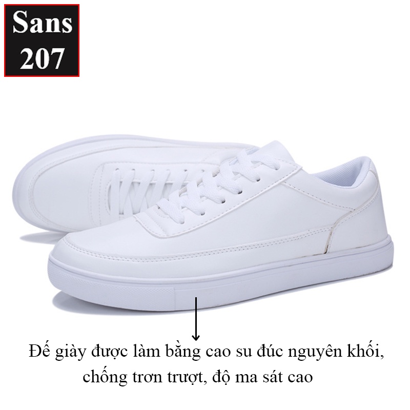 Giày thể thao nam full trắng đen Sans207 sneakers basic đơn giản buộc dây sport đế bằng
