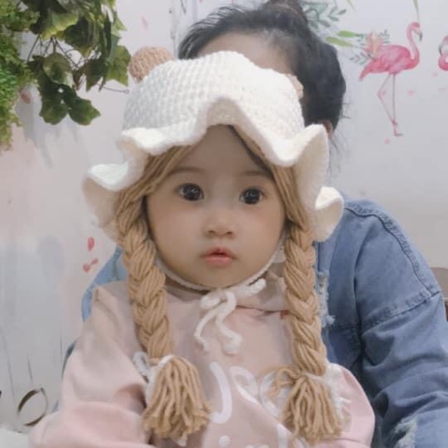 Mũ len tóc giả cho bé
