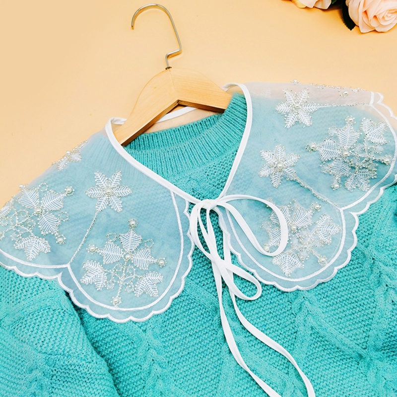 Cổ Áo Giả Thêu Họa Tiết Chiếc Lá Nhìn Xuyên Thấu Cho Nữ