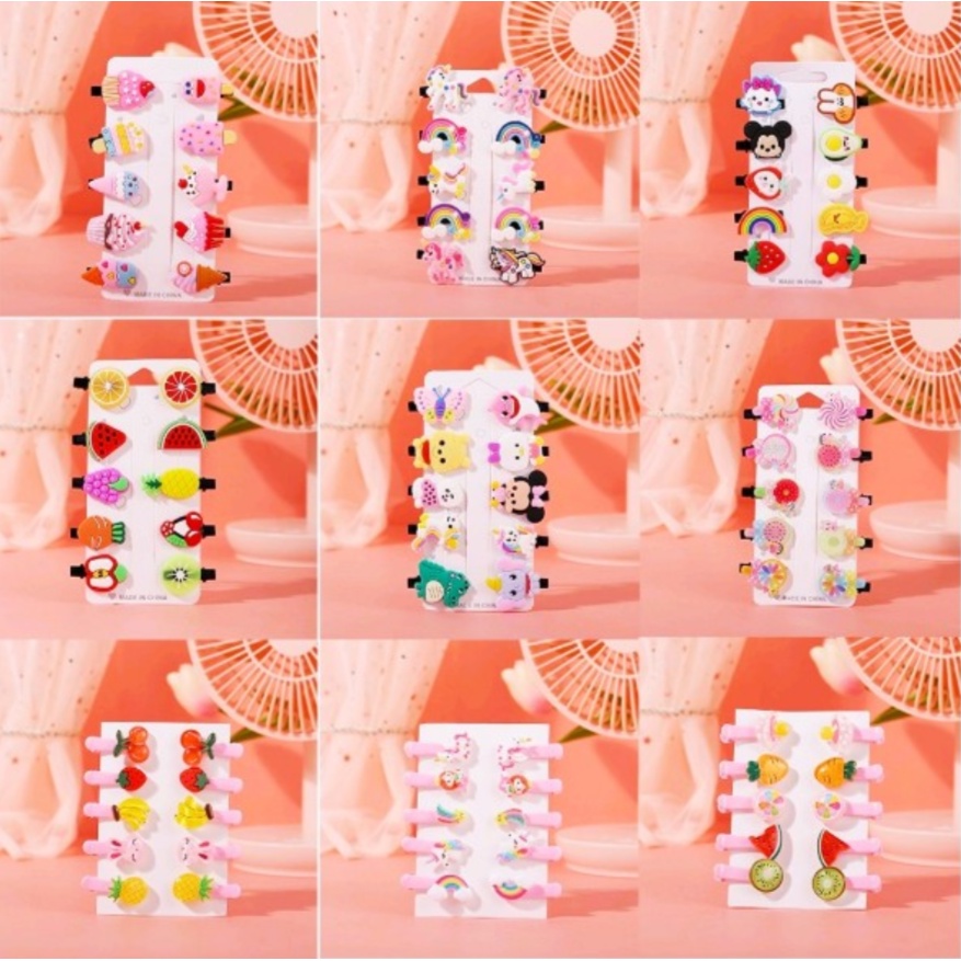 Vỉ 10 kẹp tóc mái hoa quả trái cây chibi hoạt hình cute cho bé gái
