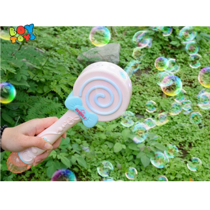 Đồ chơi thổi bong bóng hình cây kẹo mút màu hồng đáng yêu cho bé gái