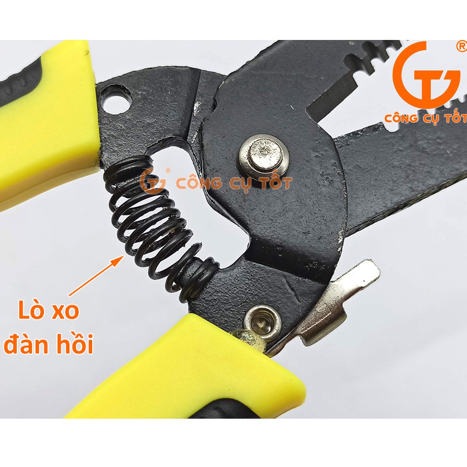 Kìm cắt tuốt dây điện 7 răng lõi Ø0.6 - 2.6mm dài 175mm có khóa an toàn