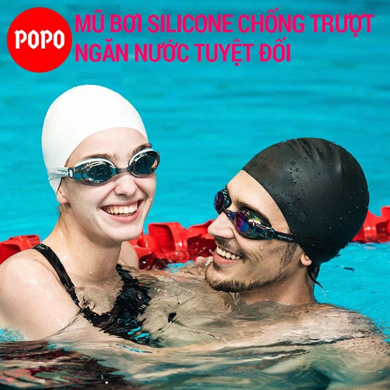 Mũ bơi người lớn silicone chính hãng POPO CA31 cho nam, nữ trẻ em trên 6 tuổi ngăn nước