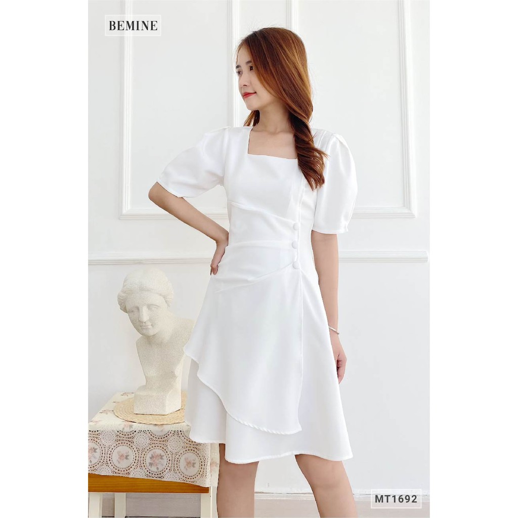[Mã WABRWA15 giảm 15% đơn 300K] Đầm xếp ly 3 cúc vạt tùng BEMINE MT1692TRANG | BigBuy360 - bigbuy360.vn