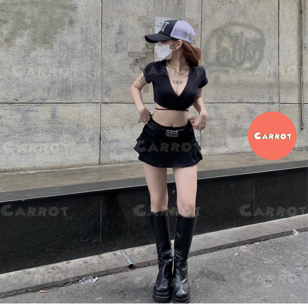 Áo croptop tay ngắn cột eo quyến rũ phong cách thời trang nữ tôn dáng trendy carrotxinhdep