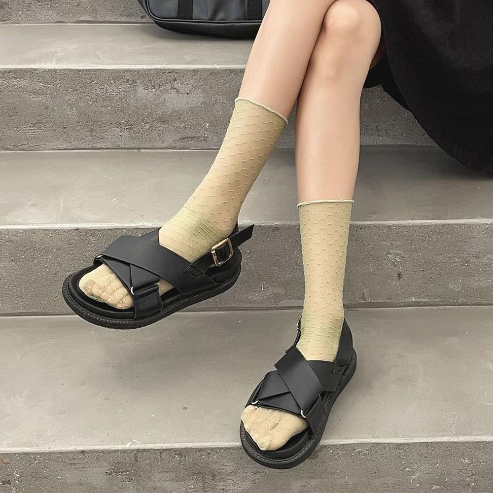 Mxgoods Vớ Lưới Cổ Cao Vừa Hoạ Tiết Kẻ Sọc Thời Trang Mùa Xuân Dành Cho Nữ