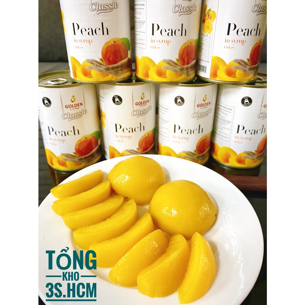 (Giá sỉ 26K / hộp) COMBO 15 lon ĐÀO ngâm thương hiệu GOLDEN đóng hộp  425g - thức uống trà đào, làm bánh