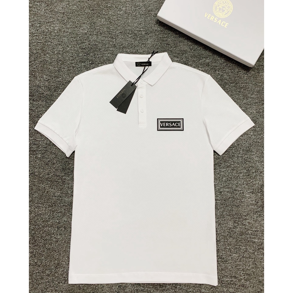 VERSAC Summer 2020 men short sleeve logo badge leather polo pure cotton t-shirt can not buy