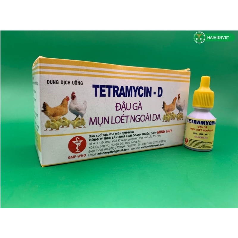 combo 5 lọ TETRAMYCIN-D  10ml- đậu gà, mụn loét ngoài da- dùng tốt cho gà đá, gà chọi, gà tre