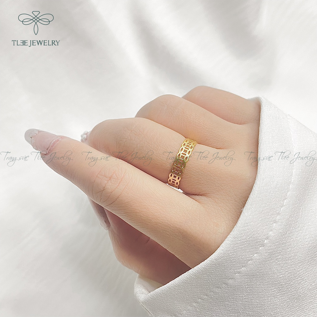 Nhẫn bạc nữ TLEE đồng xu mạ vàng 14k trơn cao cấp NCJ A0136
