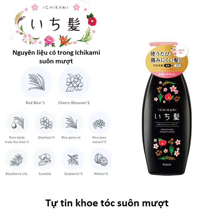 [ Mới ] Dầu xả Suôn Mượt Ichikami Nhật Bản 480g chính hãng