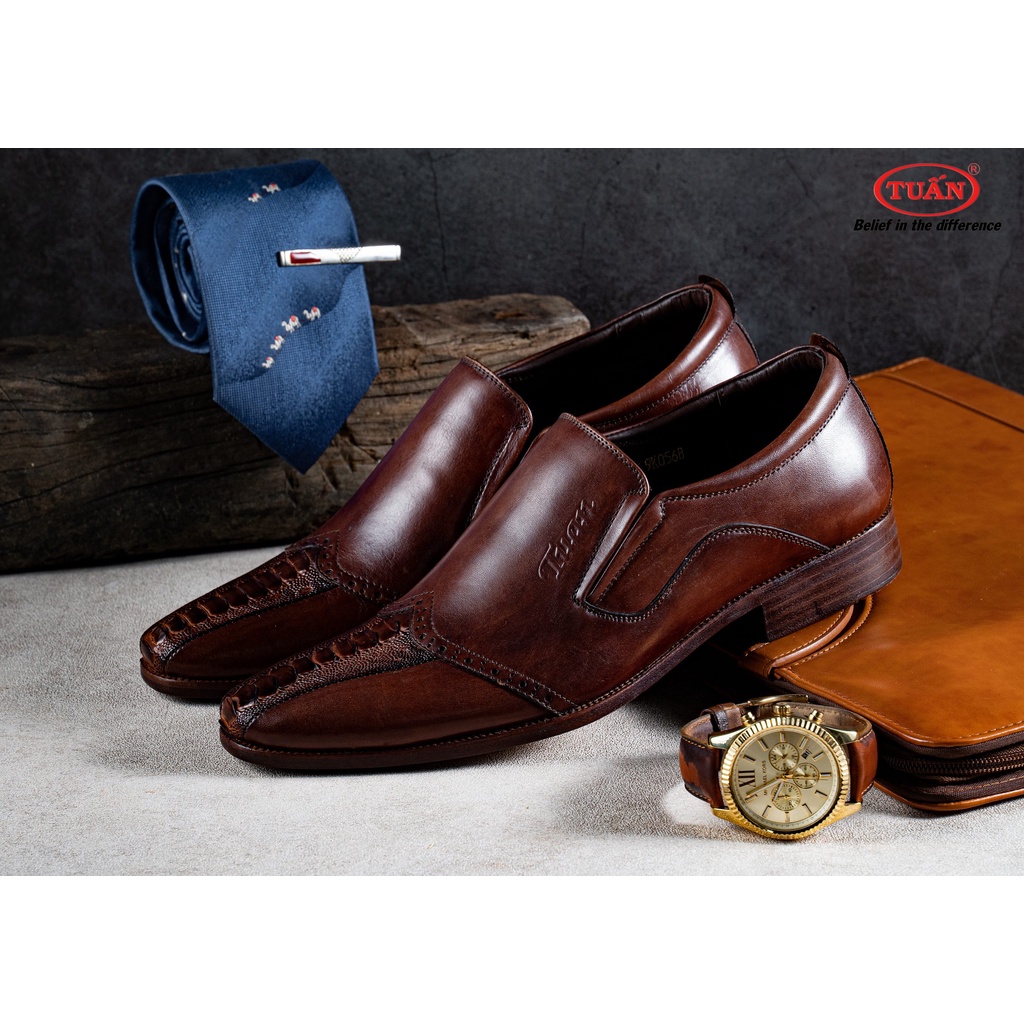 Giày nam cao cấp da Đà Điểu đế DA khâu thủ công Handmade thương hiệu Tuấn GXHU-47L