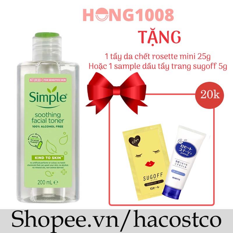 Nước Hoa Hồng Simple Kind To Skin Soothing Facial Toner 200ml Của Anh Kind to Skin