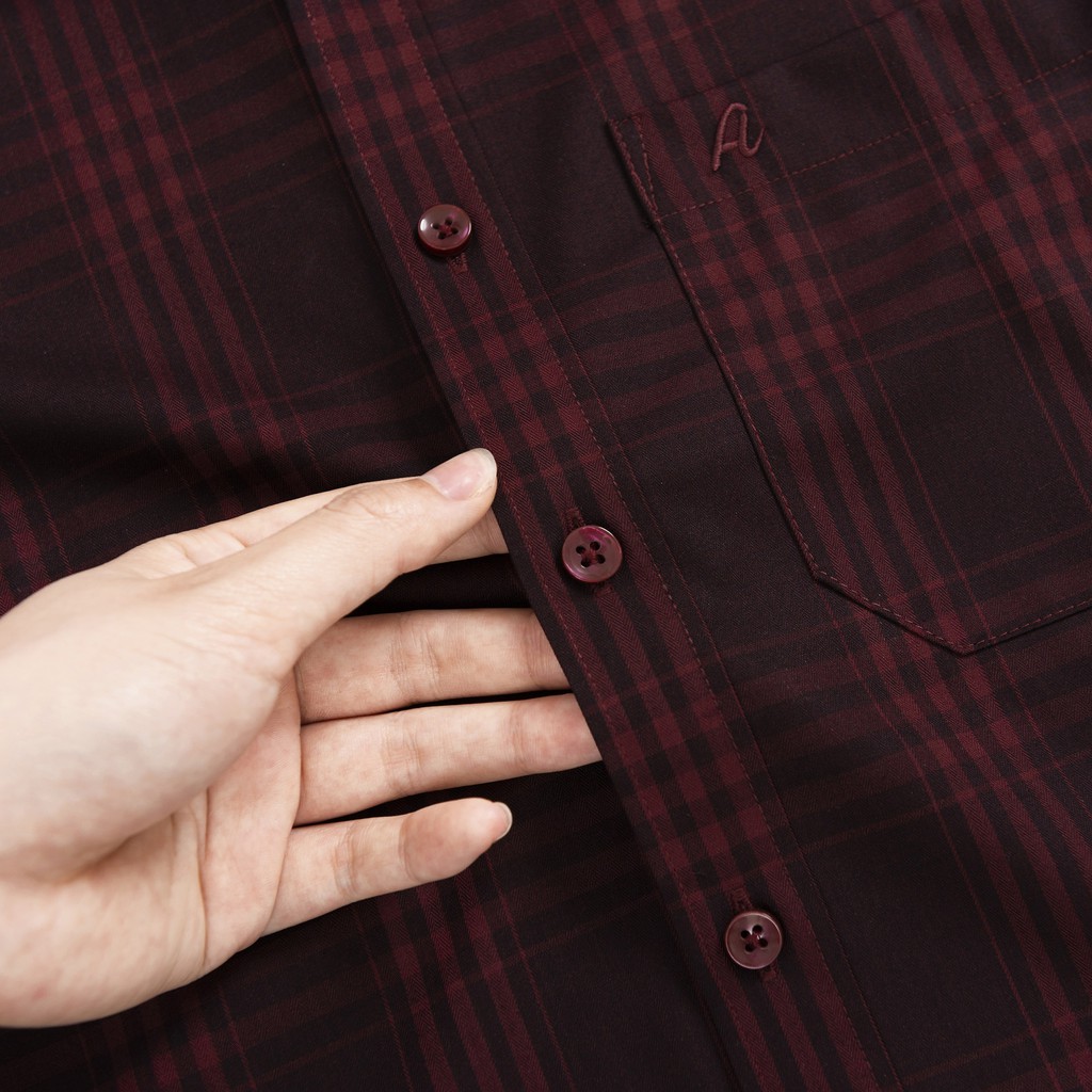 Áo Sơ Mi Nam Công Sở Trung Niên Anton Somianton Đỏ Đô Dài Tay Họa Tiết Kẻ Caro Vải Sợi Tre - AC123