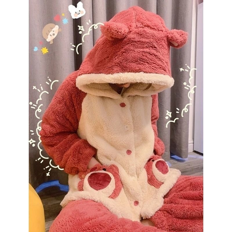 ❤️❤️ Bộ Đồ Ngủ Chất Liệu Lông Cừu San Hô Dày Dặn Ấm Áp Dễ Thương Phong Cách Hàn Quốc Cho Nữ