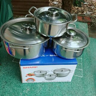 BỘ NỒI INOX SHARP 3 CÁI SỊN SÒ.