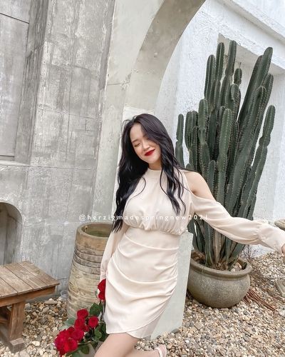 Cherub dress - B1768 ( Váy ôm khoét vai, thân nhúm, chất hàn ) | BigBuy360 - bigbuy360.vn