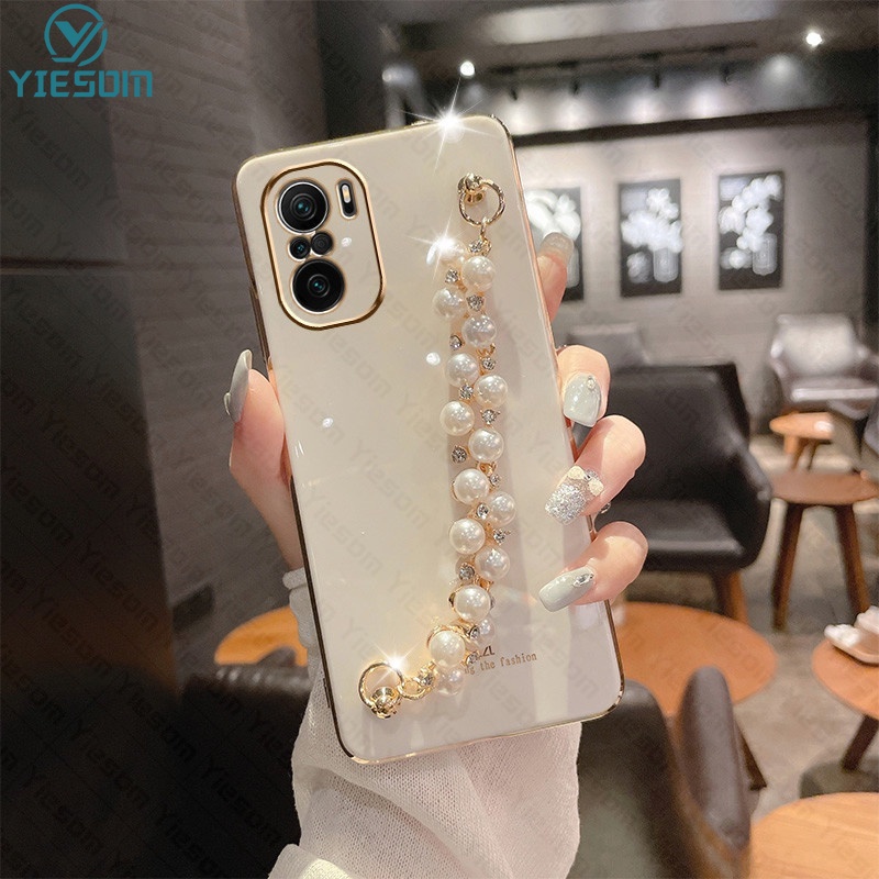 Ốp Điện Thoại Silicon Dẻo Mạ Ngọc Trai Sang Trọng Kèm Dây Đeo Tay Cho Xiaomi Poco F3 X3 GT X3 X4 Pro 5G M3 M4 Pro 4G