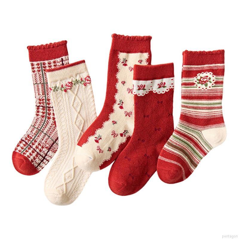 Set 5 đôi vớ cotton họa tiết giáng sinh cho bé từ 1-12 tuổi