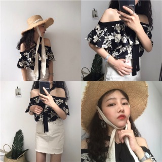 Áo voan hoa trễ vai