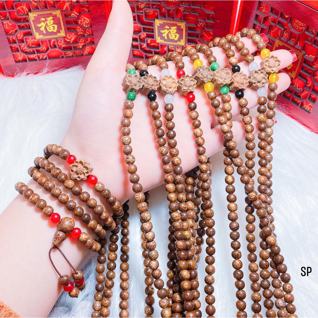 VÒNG TAY TRẦM HƯƠNG HOA SEN ĐÁ PHONG THỦY 6MM
