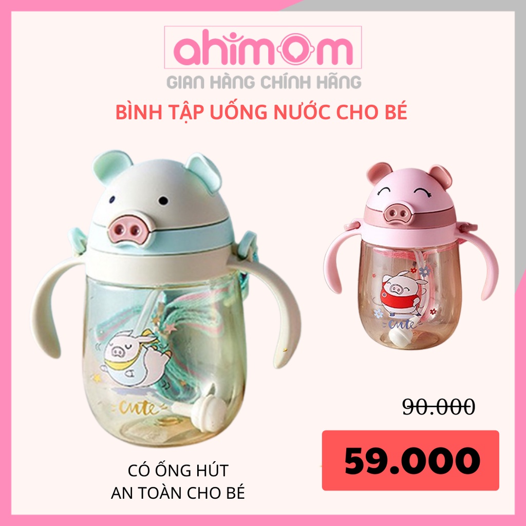 Bình tập uống nước cho bé có ống hút - cốc tập uống hàng chính hãng - Ahimom