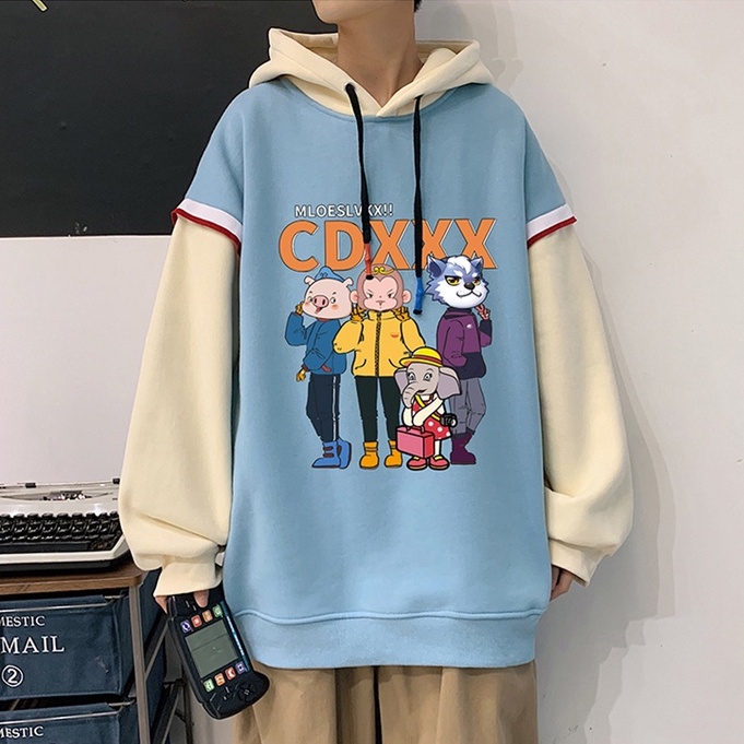 Áo Hoodie Tay Dài Dáng Rộng Phong Cách Hàn Quốc Cho Nam Giới