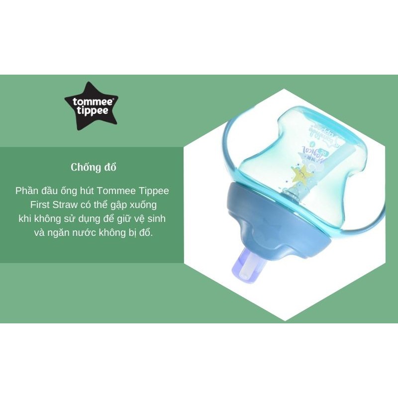 Bình uống nước có ống hút cho bé Tommee Tippee First Straw 150ml từ 9 tháng – Xanh Lá