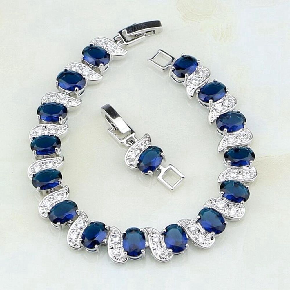 Vòng tay bạc đính đá sapphire màu xanh dương có thể điều chỉnh dành cho nữ