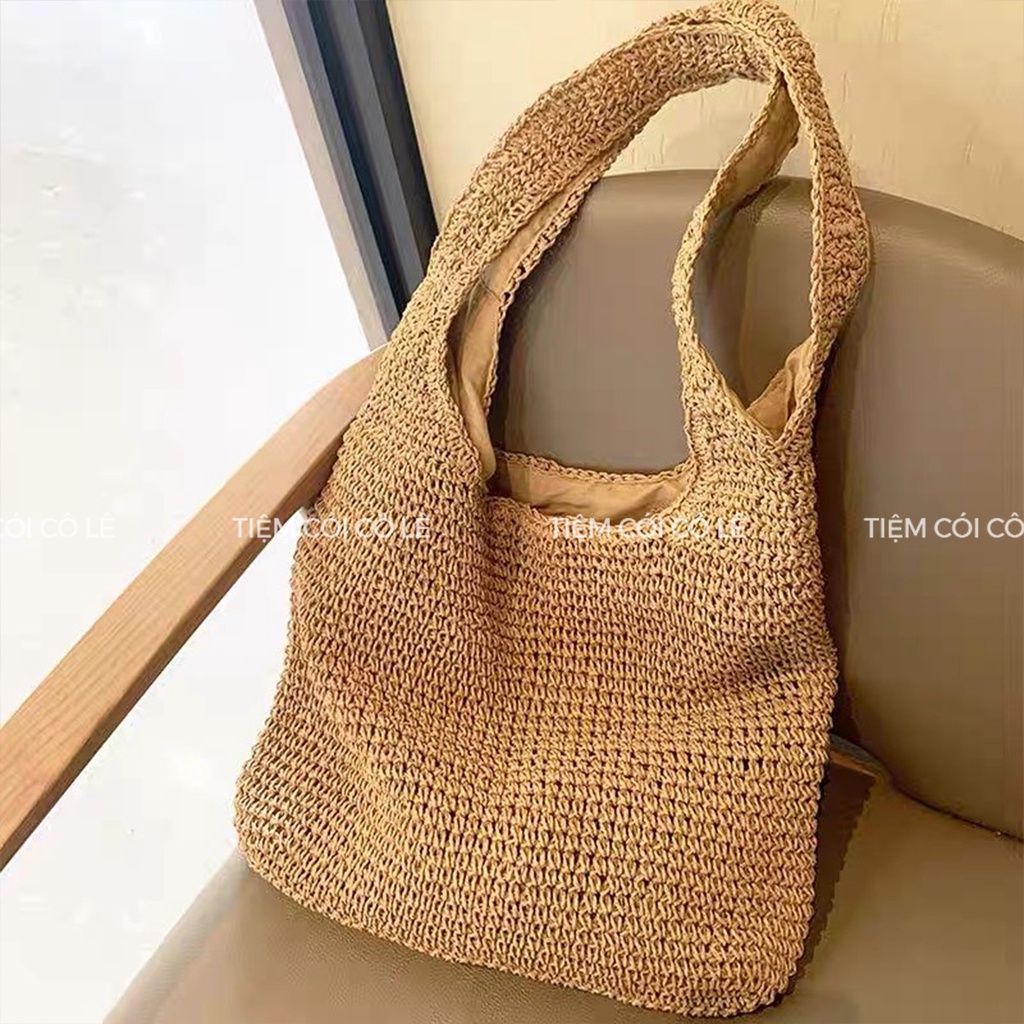 Túi cói đeo vai đi biển size lớn phong cách Hàn Quốc thoải mái đựng đồ - Tiệm Cói Cô Lê