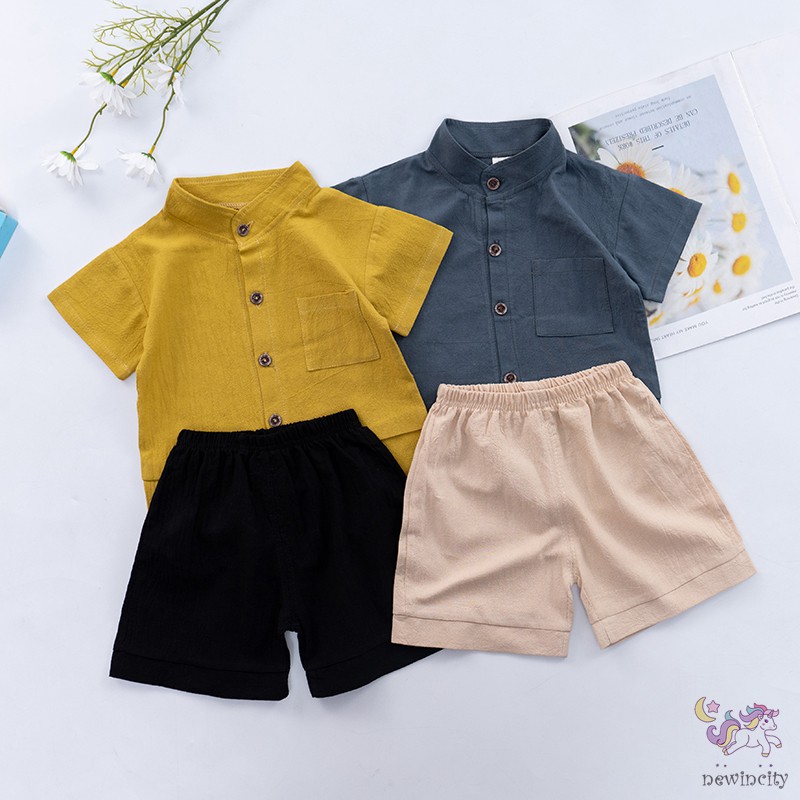 Set áo ngắn tay kèm quần short màu trơn đáng yêu cho bé trai