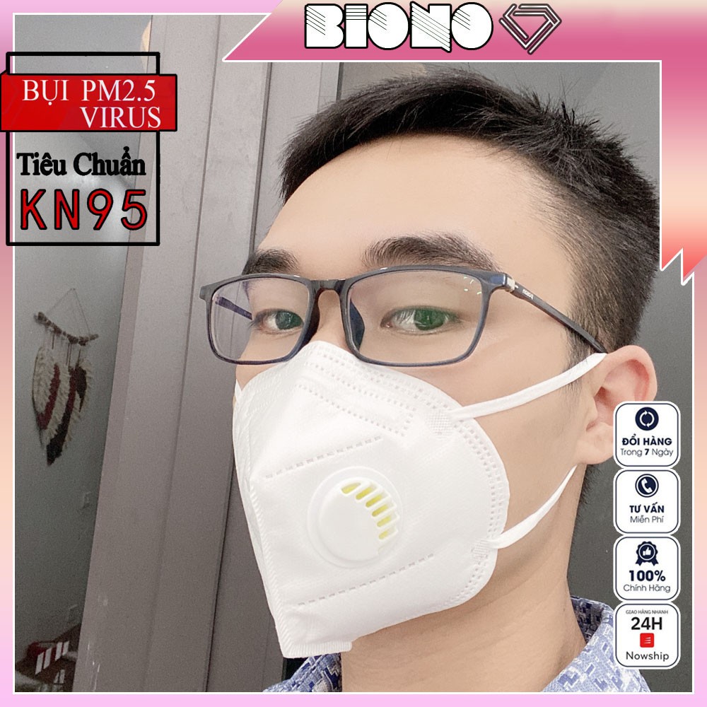 Khẩu Trang Y Tế N95 HM95 có van thở chính hãng kháng khuẩn chống bụi mịn PM2.5 nẹp mũi kim loại (1 Hộp 25 Cái)