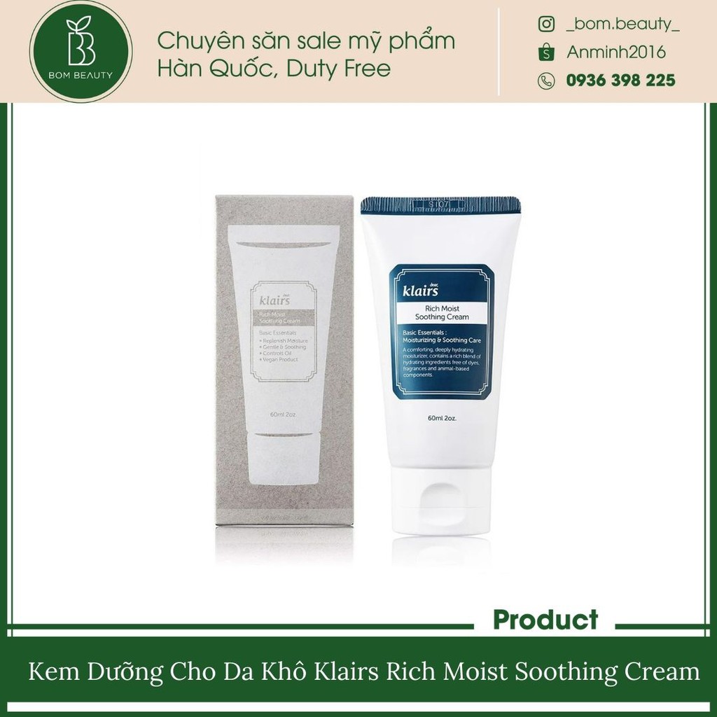 (#klairs) Kem Dưỡng Cho Da Khô Klairs Rich Moist Soothing Cream