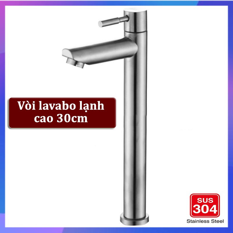 Vòi Rửa Mặt Lavabo Lạnh 100% inox 304 cao cấp – Vòi lavabo điếu lạnh inox tốt mũi thẳng cao