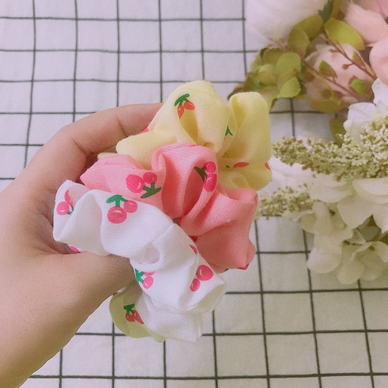 Scrunchies cột tóc vải hình cherry dễ thương