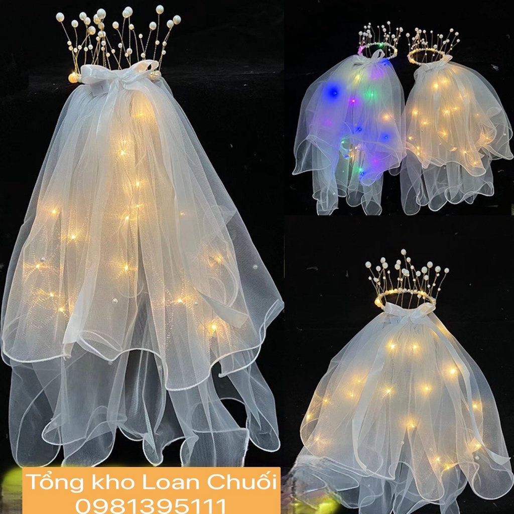 Bờm vương miện khăn voan choàng có đèn led cho bé dễ thương- phụ kiện tóc trung thu noel