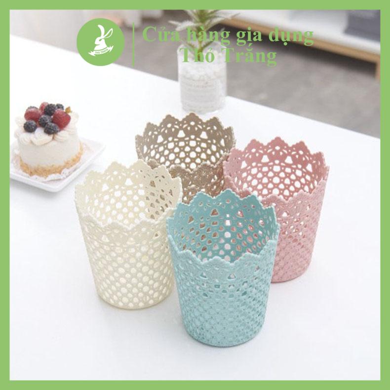 Rổ nhựa giả đan mây - Rổ nhựa hình tròn đựng đồ màu pastel xinh xắn