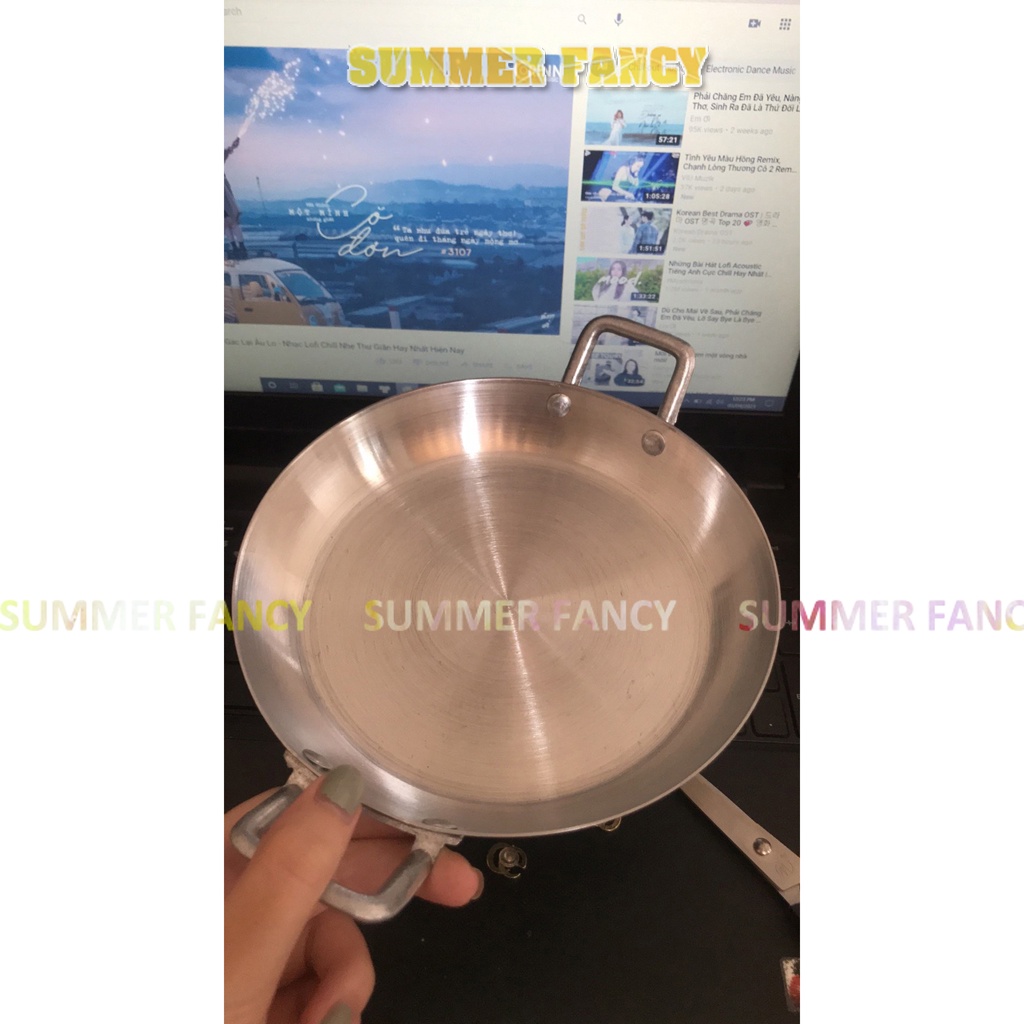 Chảo nhôm chiên trứng đáy bằng Summer Fancy chiên thức ăn đường kính 18cm có tay cầm cao cấp CNB01