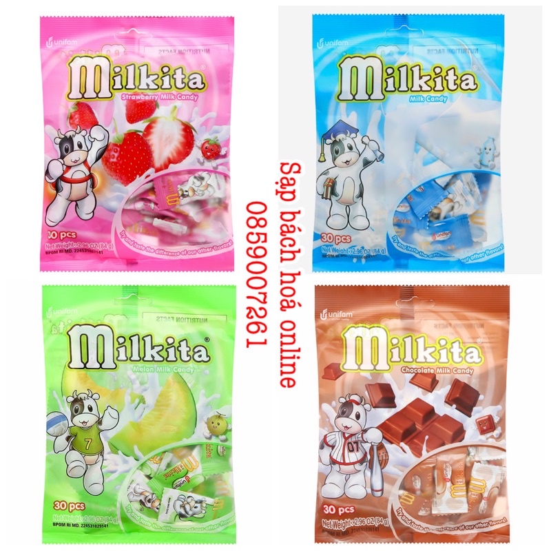 KẸO SỮA MILKITA ĐỦ VỊ GÓI 84G~30 VIÊN