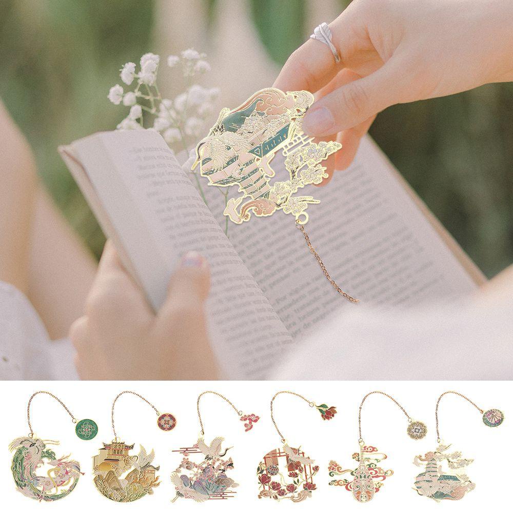 WAPKTY Bookmark Bằng Đồng Thau Mặt Dây Chuyền Kim Loại Phong Cách Trung Hoa Cổ Điển Cho Văn Phòng Trường Học