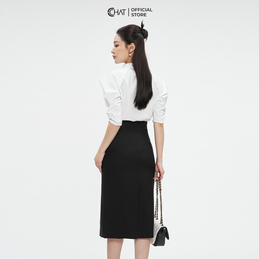 Áo Sơ Mi Nữ 𝐂𝐂𝐇𝐀𝐓 Rúm Vai Kiểu Tay Lỡ Chất Thô Cao Cấp Mềm Nhẹ 53FNT2013ST