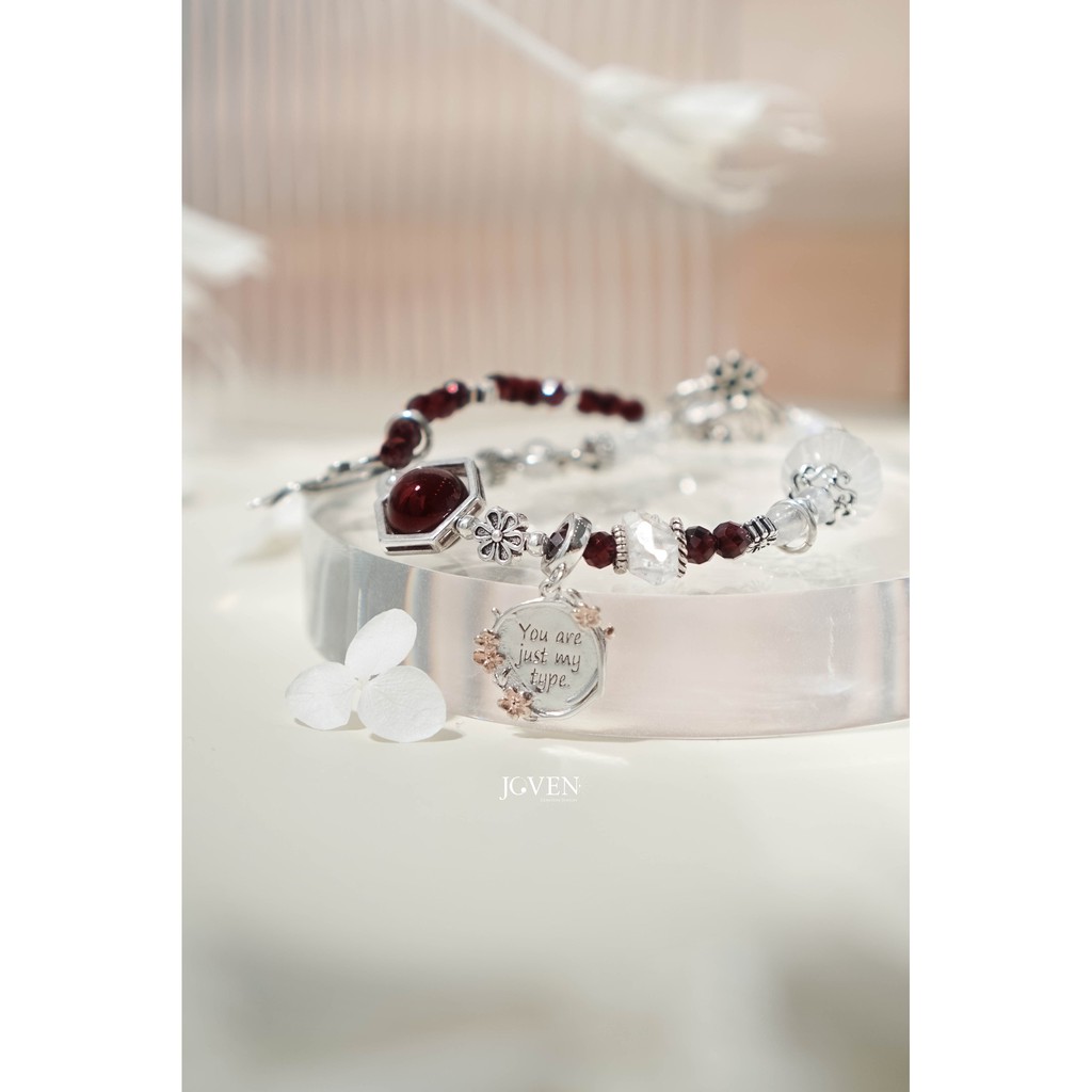 Vòng tay bạc 925 Joven garnet, herkimer diamond, moonstone