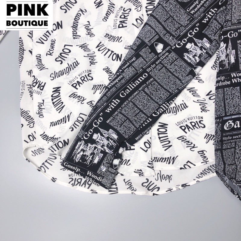 Áo Sơ Mi Cổ Đức Dáng Xuông Big Size Họa Tiết Chữ PINKBOUTIQUE
