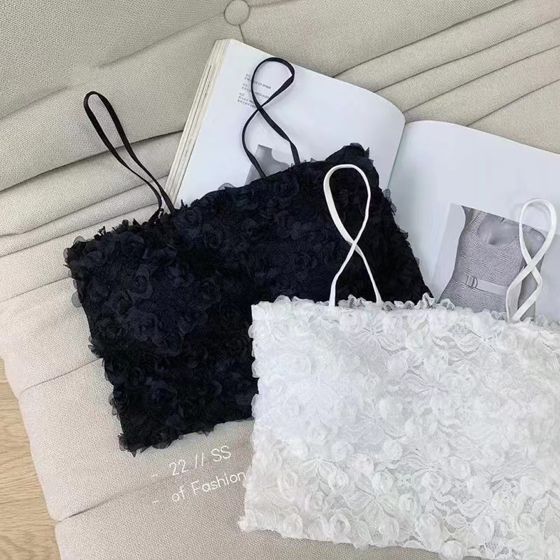 Áo bra 2 dây hoa hồng nổi voan lụa dáng croptop hot hit