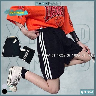 Quần short thun unisex nam nữ 3 sọc poly quần short nam thun cotton siêu đẹp đùi 3 sọc - qn002