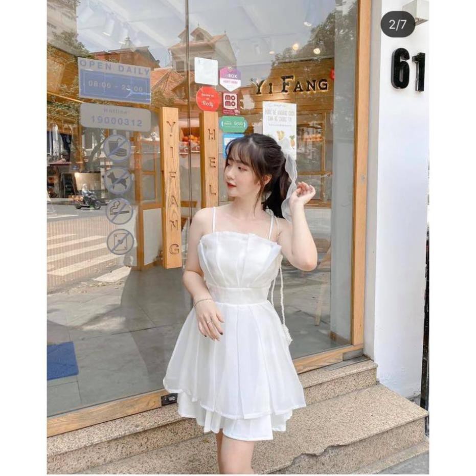 Đầm dạo phố, đầm dự tiệc 2 dây xếp bèo ngực nhẹ nhàng, dễ thương - Yuri Dress