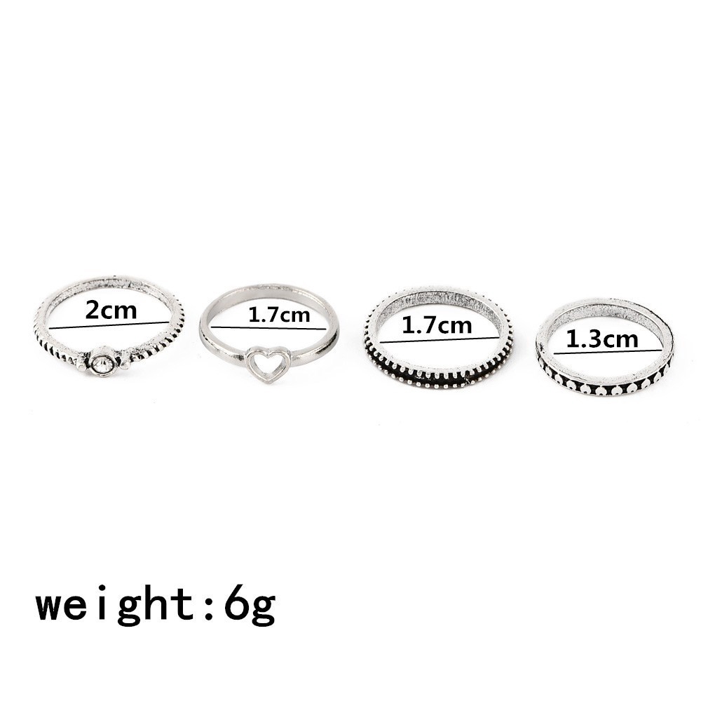 Set 4 Nhẫn Trái Tim Phong CáchCổ Điển Hàn Quốc Cho Nữ