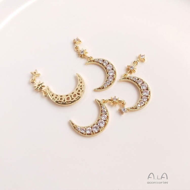 Mặt dây chuyền hình trăng sao đính đá Zircon 14K